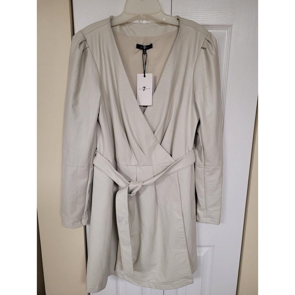 7 For All Mankind Faux Leather Wrap Chic Belted Midi Dress V Neck Womens Sz‎ M